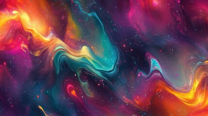 A vibrant abstract design featuring swirling colors and cosmic patterns.