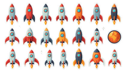 Cheerful Cartoon Rockets: A Colorful Space Adventure
