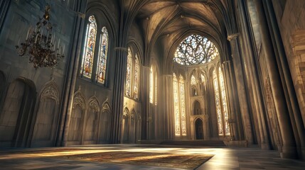 Fototapeta premium Sunlit Gothic Cathedral Interior
