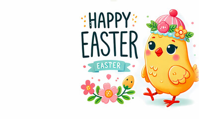 chicken. easter eggs. Easter. Flowers. Illustration. Happy Easter inscription. Generated AI