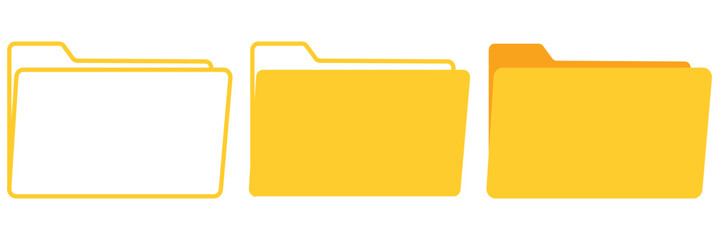  computer file folder with paper document inside vector icon set. Flat style, vector illustration on isolated background eps 10