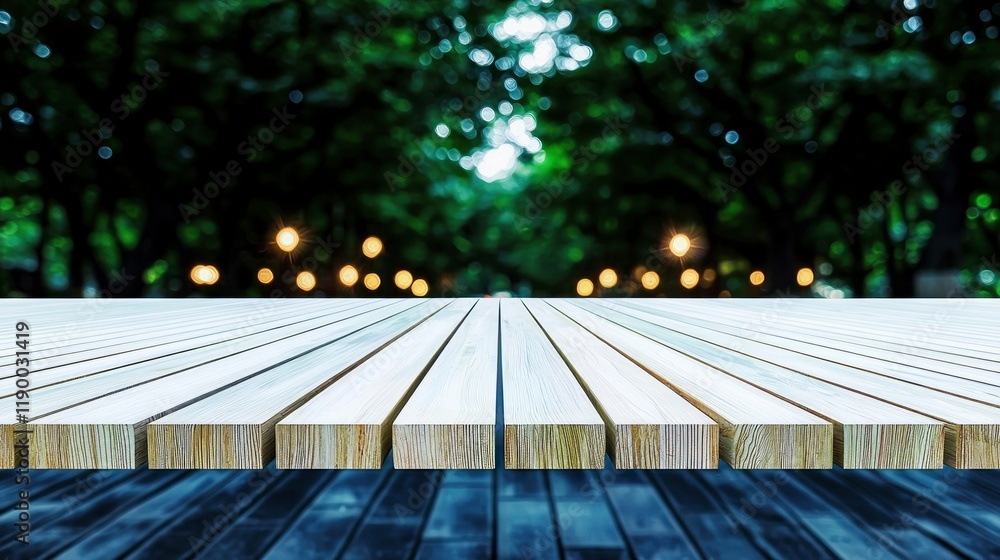 Poster wooden tabletop bokeh background product display mockup empty space summer nature g