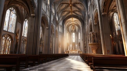 Obraz premium Sunlit grandeur of a cathedral nave
