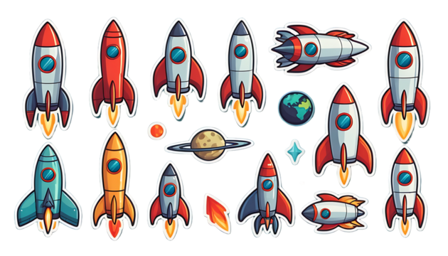 Colorful Cartoon Rockets: A Whimsical Space Adventure - Powered by Adobe