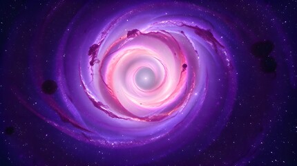 Naklejka premium A tight close-up of a spiral galaxy, deep ultraviolet hues, cosmic swirl of stars and nebulae, vivid purples, high contrast, detailed focus, sharp image