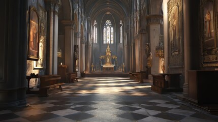 Obraz premium Serene interior of a grand cathedral