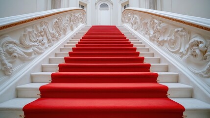 Obraz premium Red carpet grand staircase, palace interior, event