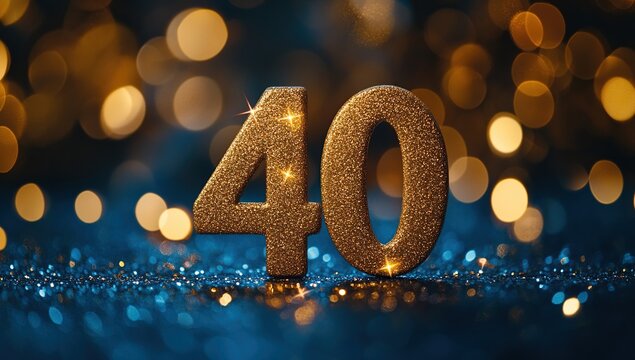 Sparkling Golden Number Forty Celebrates Milestone Anniversary with Shimmering Lights
