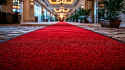 Red carpet hallway, luxury hotel event
