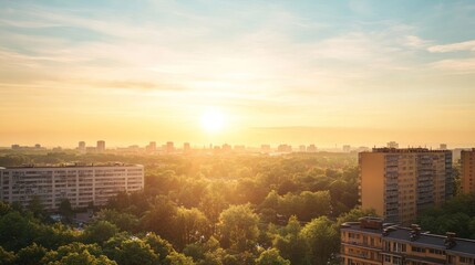 Obraz premium Golden Hour Cityscape: Sunrise Over Urban Landscape