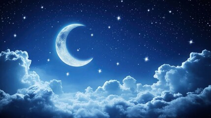 Fototapeta premium Crescent Moon Night Sky Above Cloudscape