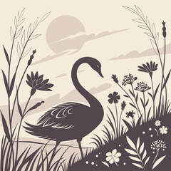 swan-silhouette-in-bohemian-boho-nature-illustrati