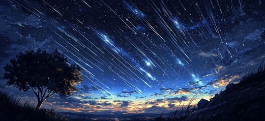 Fototapeta premium Captivating wide format illustration of a heavenly night sky.