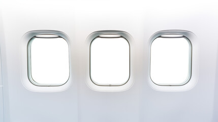  Three Empty Airplane Windows on transparent background 