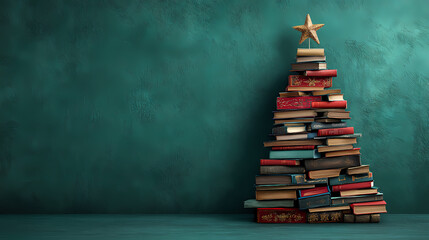 Creative book-stacked Christmas tree design