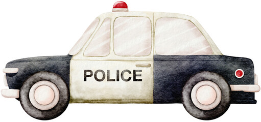 Watercolor with Police Car © titaporn
