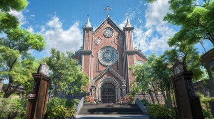 Brick church on a sunny day