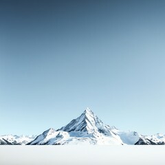 Isolated snowcapped peak rising against a pale blue sky, clean composition emphasizing scale and emptiness