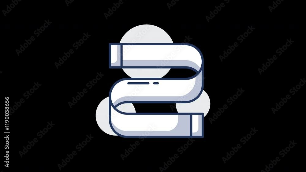 Poster a stylized 2d design featuring a twisting tube-like structure on a solid black background.