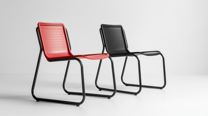 Obraz premium Modern Minimalist Chairs: Red and Black Design