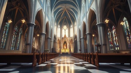 Obraz premium Grand cathedral interior, serene light