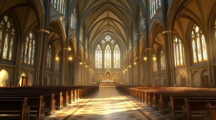 Fototapeta premium Sunlit interior of a grand cathedral