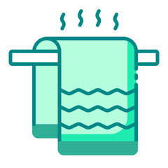 Hot hanging towel green filled line icon representing barber grooming and hygiene tools