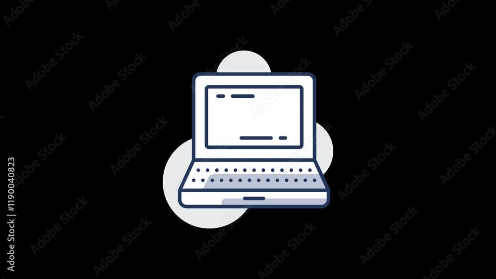 Wall mural a simple illustration of a laptop on a dark background with abstract shapes.