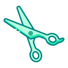 Hair scissors green filled line icon representing precision grooming and hair styling