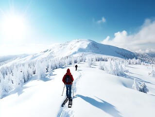 Snowshoeing adventure, hikers exploring snowy forests, untouched snow paths, 3D illustration