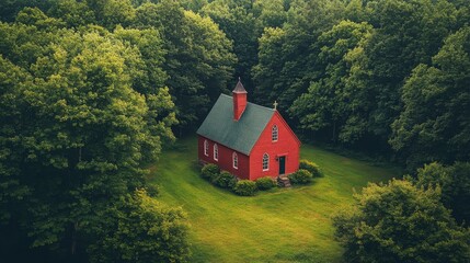 aerial view of a small church in a rural area