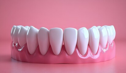 3D Render of Perfect Human Teeth and Gums on Pink Background