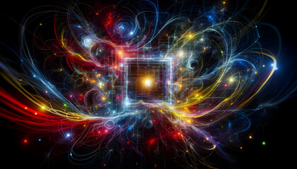 Vibration A dark backdrop filled with a swirling display of multicolored light trails (blue, red, yellow, gree2