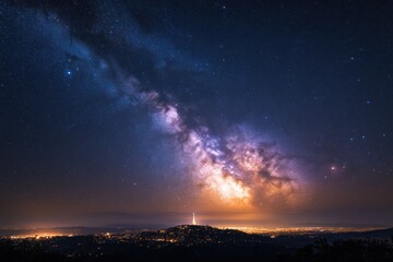 Fototapeta premium Milky Way Galaxy Over City Lights