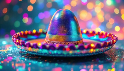 Vibrant Sombrero with Festive Bokeh Background