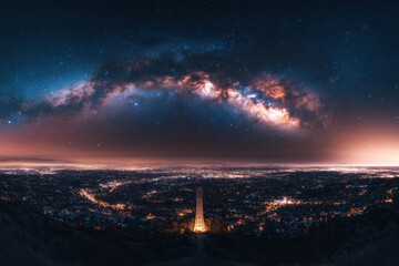 Milky Way Galaxy over City Nightscape