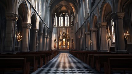 Fototapeta premium Grand church interior, serene and calm.