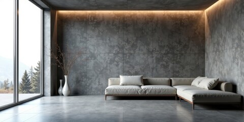 Modern Minimalist Living Room Design Featuring a Sectional Sofa and Panoramic Window View