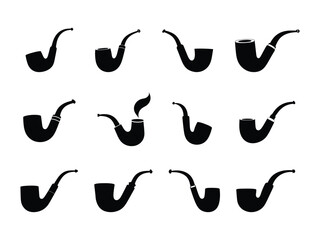 Smoking Pipe Silhouette Icons Set