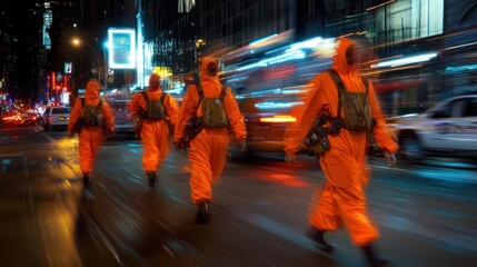 Obraz premium Night City Hazmat Team: Urban Emergency Response