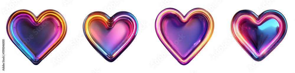Poster Glowing Cartoon Hearts in Vector Style with Stitched Outline for Unique Design Elements
