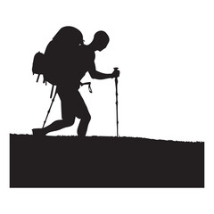 Fototapeta premium Hiking man Silhouettes. hiker with rucksacks and backpack silhouette.