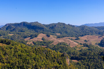 Naklejka premium Panorama of the forested hills of northern Thailand