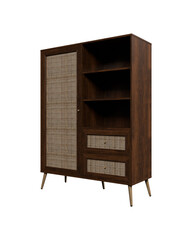 Wooden book shelf 3D render isolated on transparent background PNG