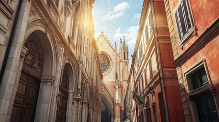 Fototapeta premium Historic European street with church