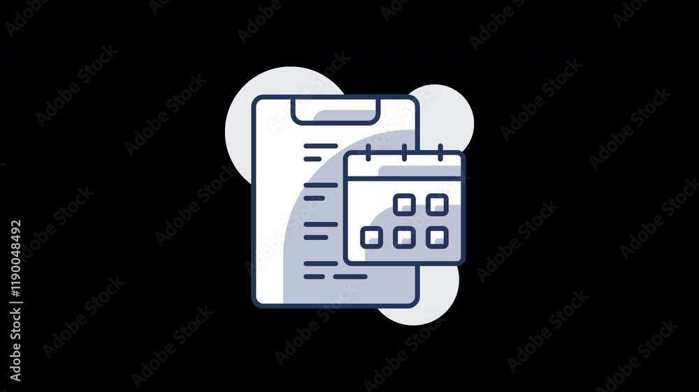 Poster an illustration of a document and calendar on a simple background representing planning and organiza