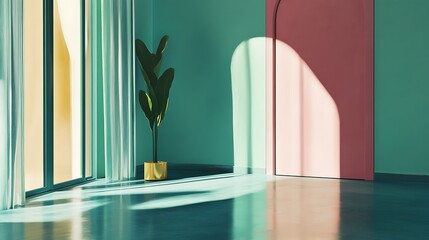 Minimalist Room Interior Design With Plant And Door