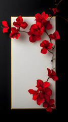 Elegant red orchids framing a blank canvas in a dark setting