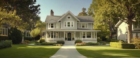 Charming American residences basking in bright daylight.