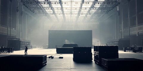 Preparations underway for an upcoming live event.